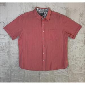 Geoffrey Beene Men’s Shirt Size XL 17–17½) Short Sleeve Plaid Button-Down Coral